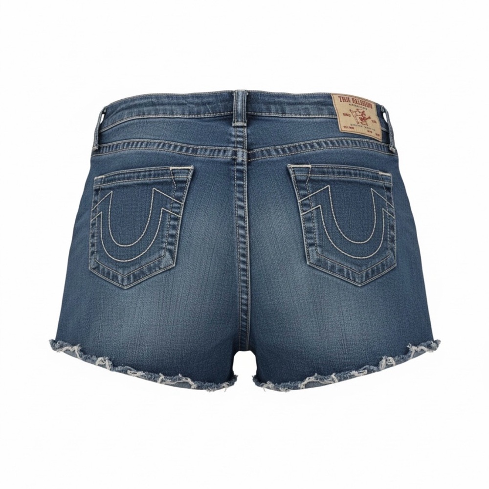 True Religion Women's “Jennie Curvy” Mid-Rise, super skinny, Blue Jean Shorts